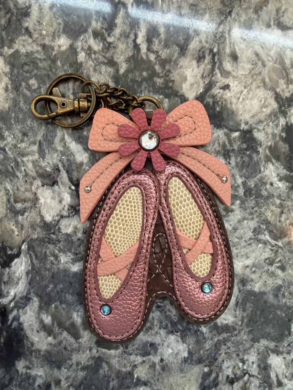 Chala Pink Ballet Slipper Keychain / change purse Charm with Flower Accent